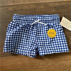 Cat & Jack Blue Checkered Kids Shorts swim 0-3 months nwt pull on pocket lined